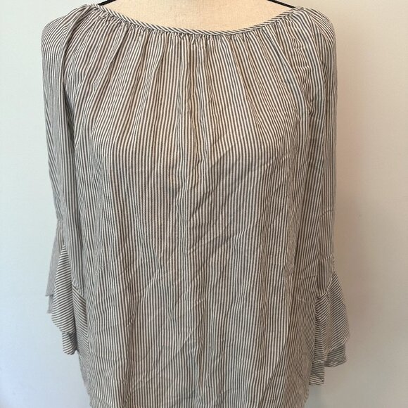Gibson Latimer Striped Blouse Oversized Large Tie back Layered Sleeves - Picture 11 of 11